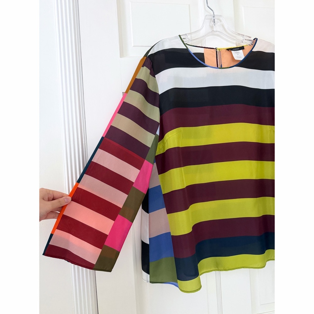 Odeeh Colorful Rainbow Stripe Silk Top Blouse Colorblock Patchwork Rugby 42 - Picture 6 of 16